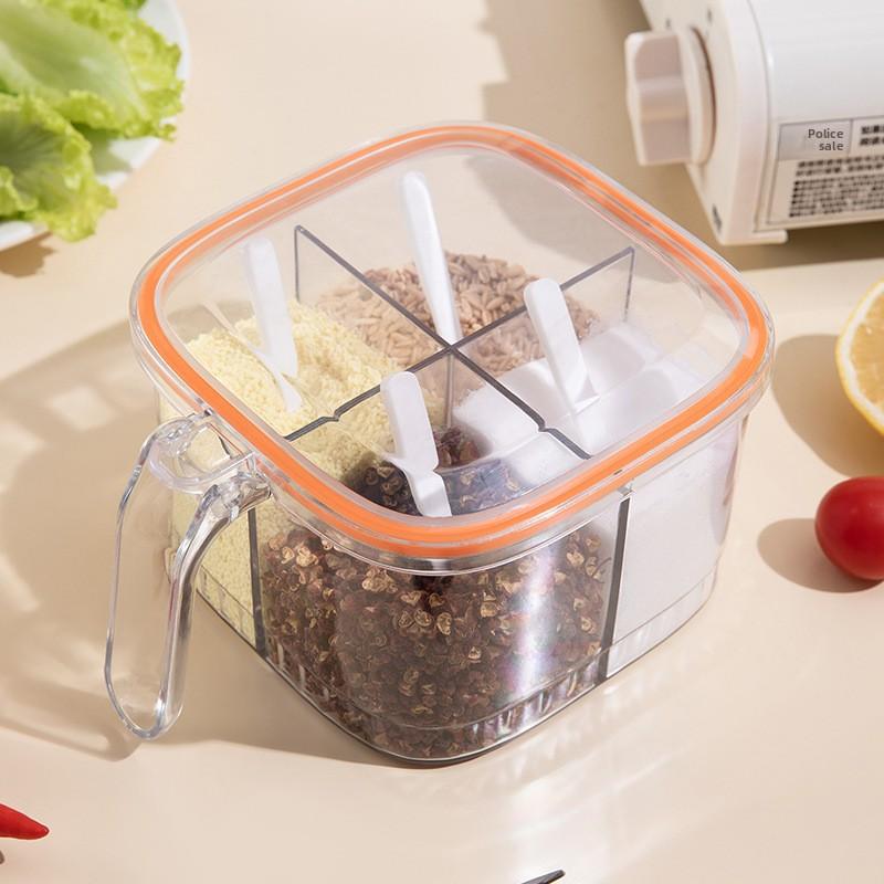 Four Compartment Kitchen Seasoning Box with Lid, Detachable and Washable for Solid Seasonings