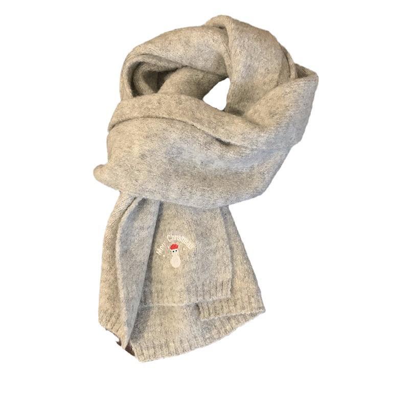 Korean Style Snowman Knitted Wool Scarf - Warm Unisex Winter Fashion