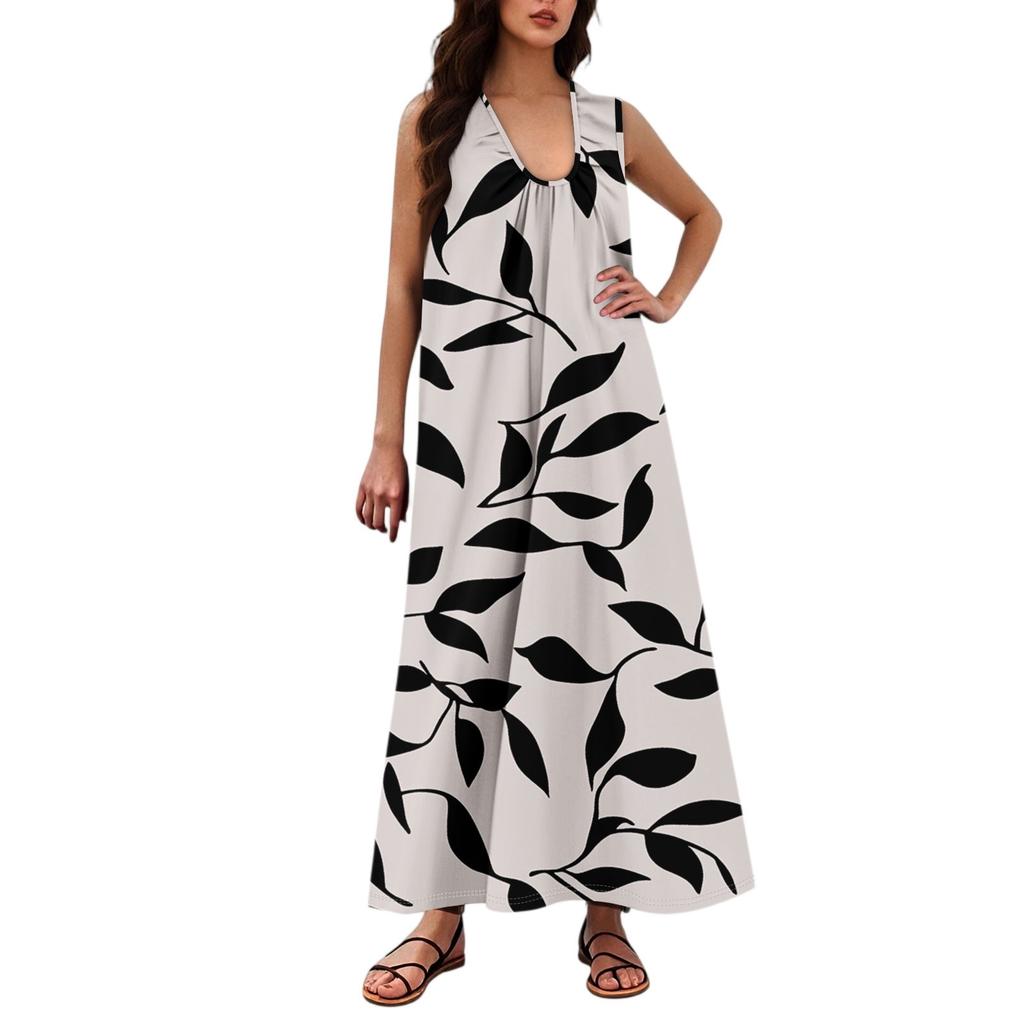 Women's Fashion Casual A-line Floral Printed Hammer Feel Loose Long Skirt With Pockets