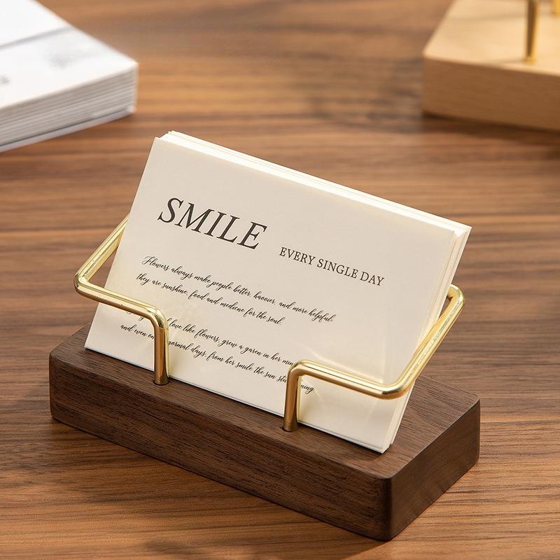 1pcs Front Desk Business Card Display Holder Creative Desktop Card Organizer Wooden and Metal Business Card Stand for Office