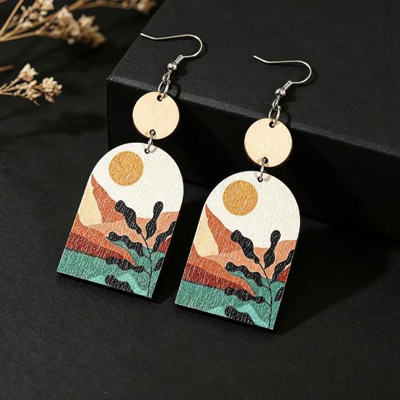 Sunset Spliced Round Wood Earrings