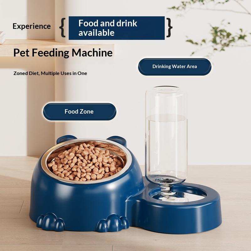 Pet Bowl 2-in-1 Auto Water Feeder, Tilted Elevated Cat Dog Bowl For Food & Water, Anti-Choking Slow Feeder Dish For Pets