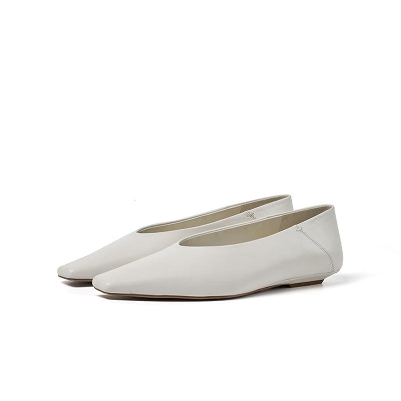 

Туфли на плоской подошве с квадратным носком, асимметричные, удобные, мягкие, кожаные, женские туфли 40 белый