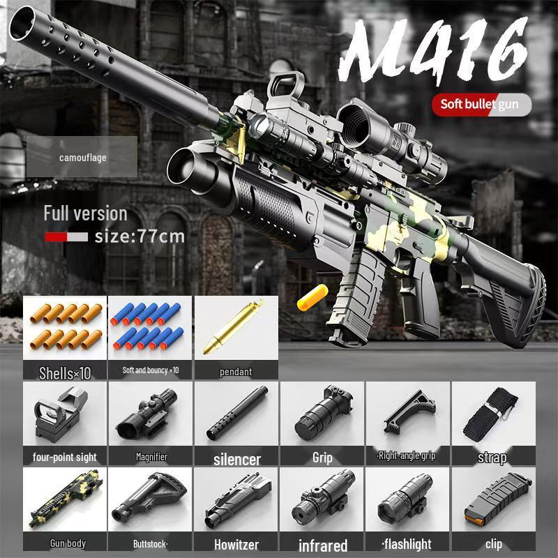 M416 Soft Bullet Manual Bolt Action Toy Gun for Kids - Shell Ejecting Simulation Assault Rifle for Boys
