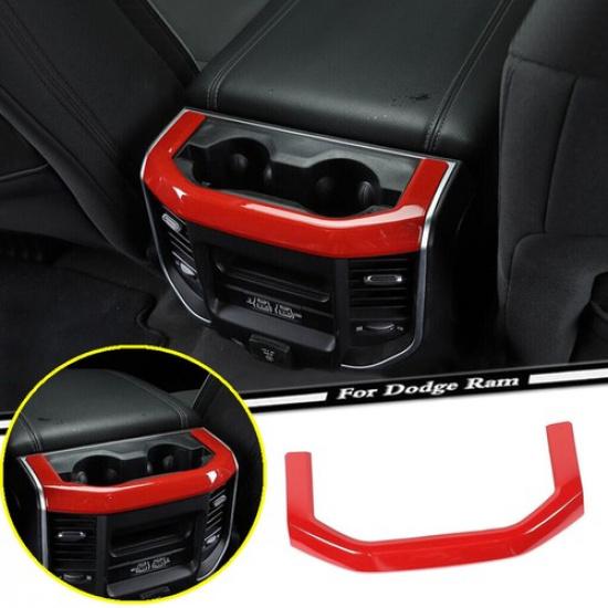 For 2019-2024 Dodge RAM 1500 Red Interior Rear Cup Holder Panel Trim Decor Frame