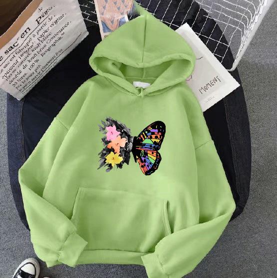 

Женская осенняя толстовка с капюшоном с принтом бабочек, свободный повседневный свитер с длинным рукавом XXL