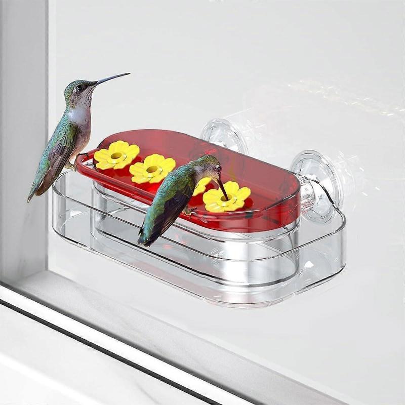 Kolibri Futterspender Mit 4 Anschlüssen, Kunststoff Halterung, Starke Saugnäpfe, Einfach Zu Reinigen Und Nachzufüllen
