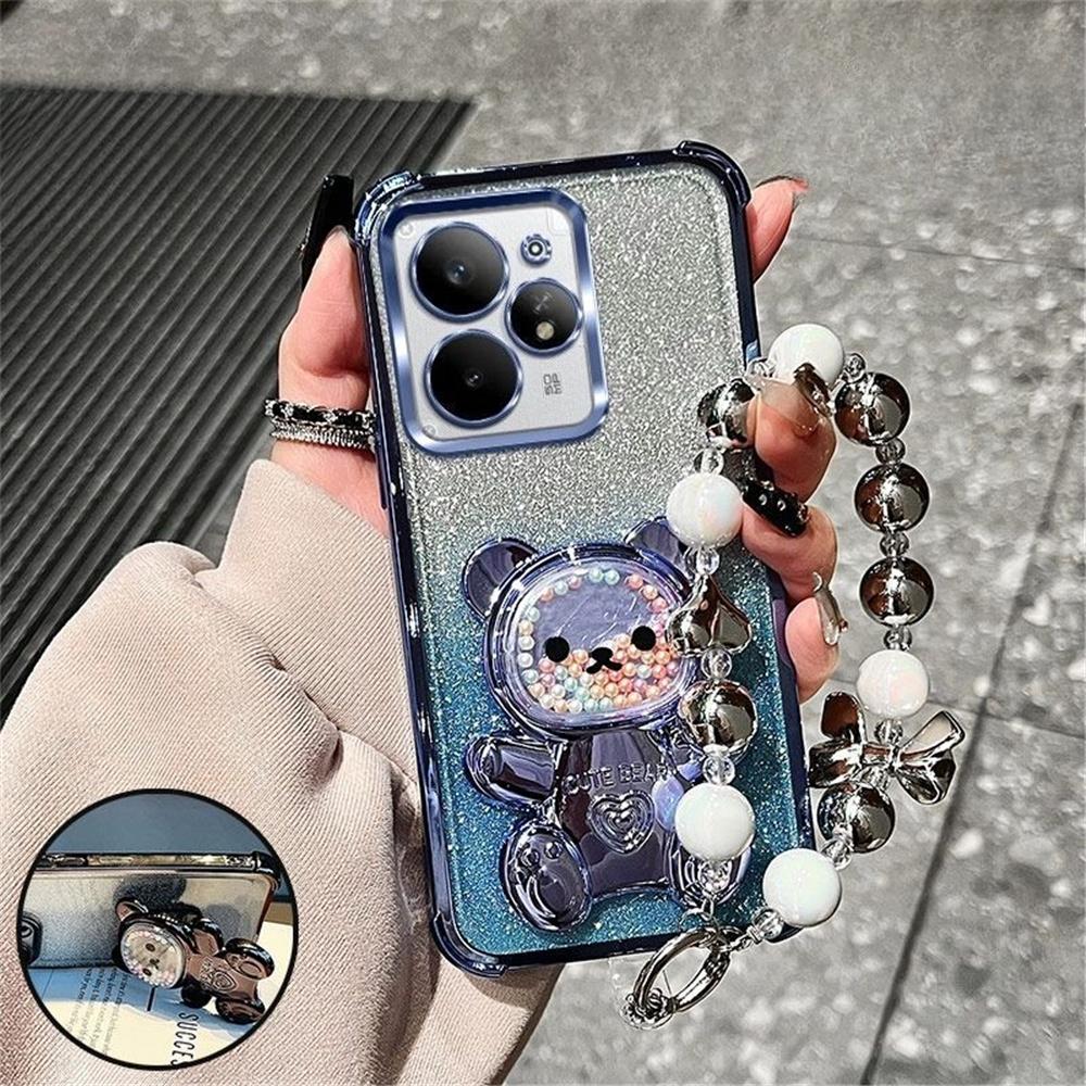 

Роскошный чехол-подставка с бантиком и ремешком в виде медвежонка для Xiaomi 15T 14T Pro 13T 12T 11 Lite 12 17 Pro Max Мягкий блестящий противоударный For Xiaomi 15T