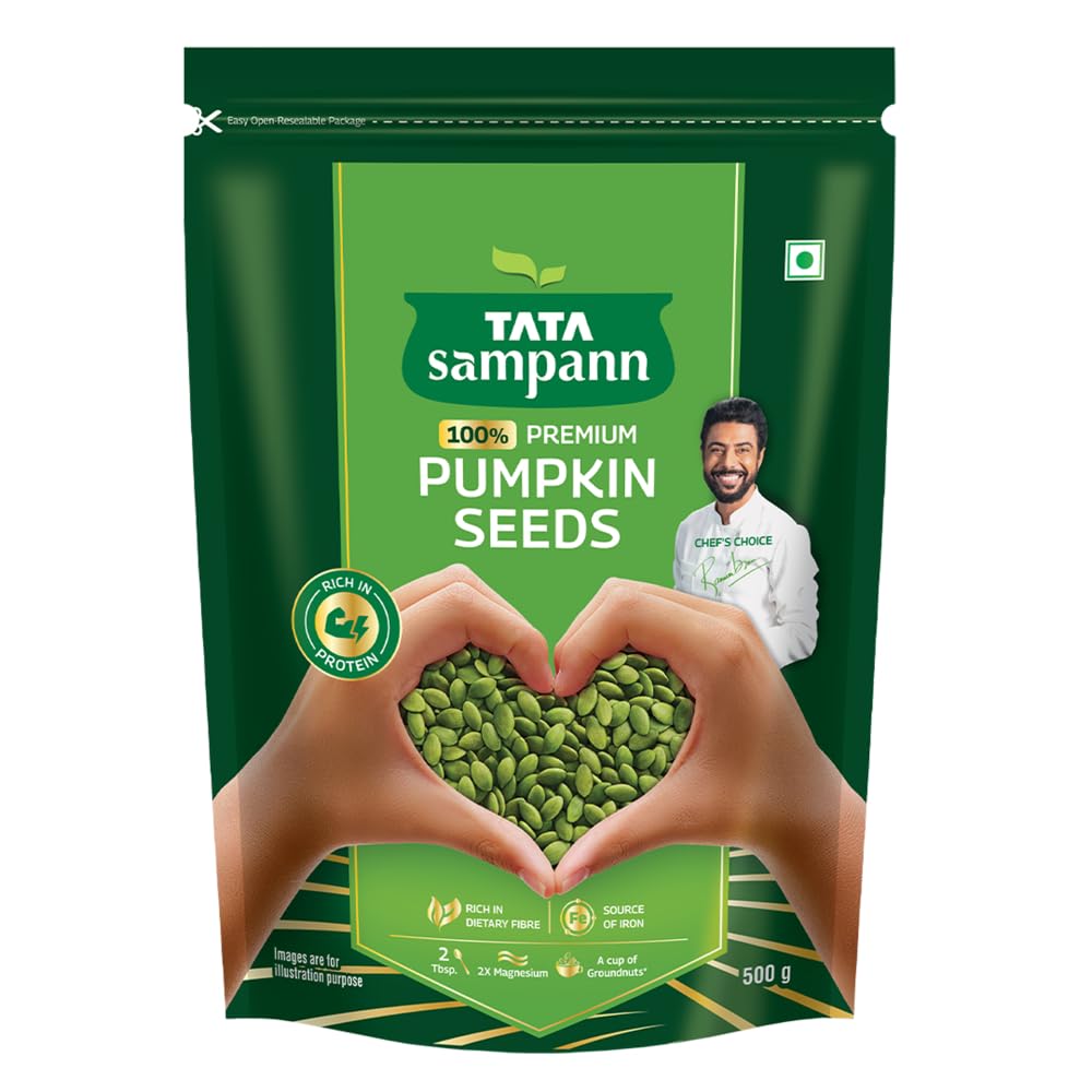 TATA Sampann Raw Green Pumpkin Seeds 500g, Rich In Protein & Fiber, Resealable Pack for Snacking & Cooking