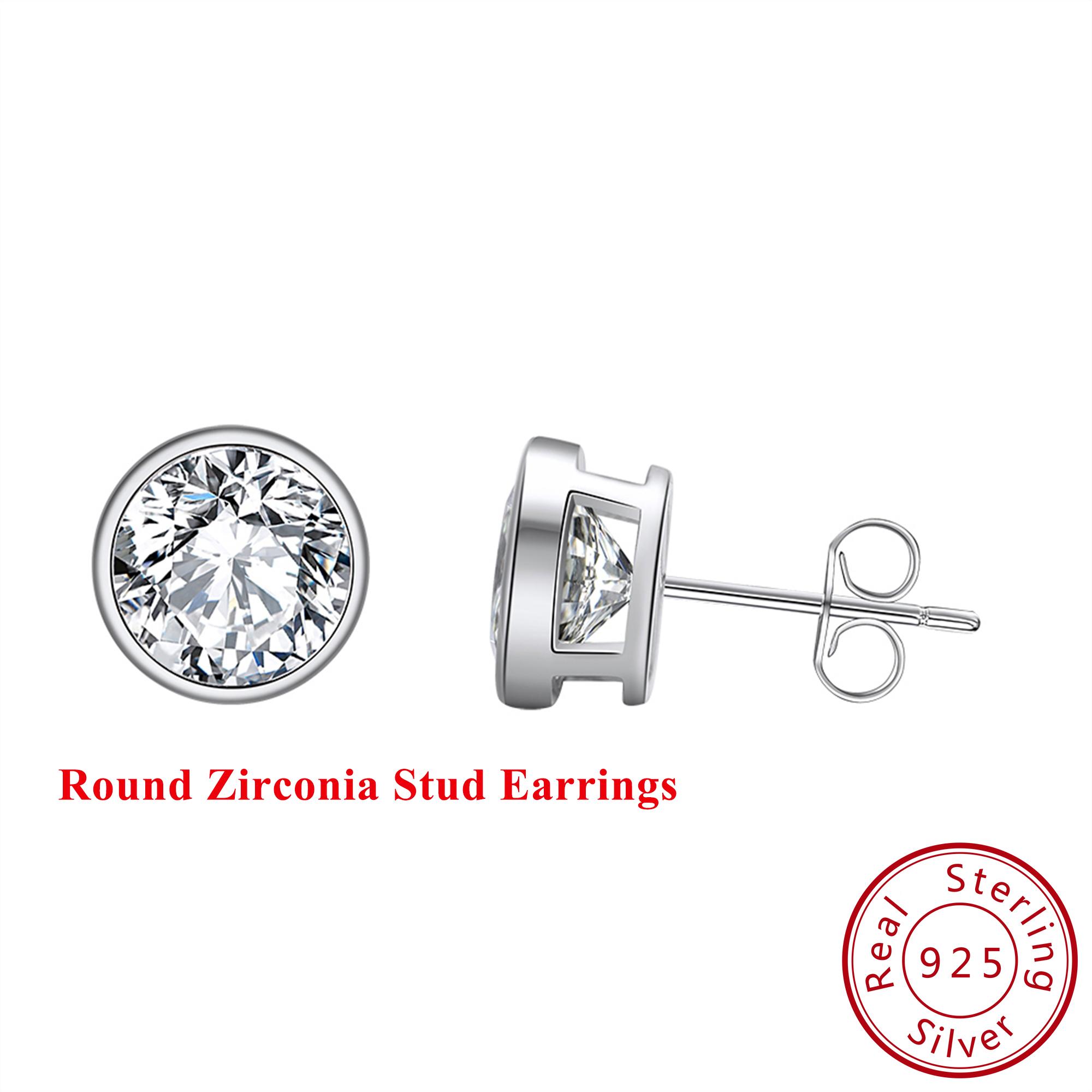 

Effie Queen 100% S925 Silver Rhodium Plated Round Zirconia Stud Earrings Simple Jewelry for Women, Girl Wedding Party Gift APE33 2mm Zirocnia