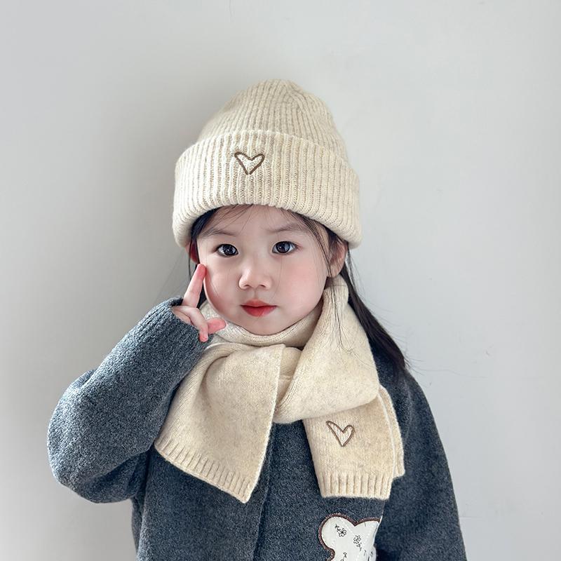 Children'S Hat And Scarf Two-Piece Set Autumn And Winter Korean Style Knitted Hat Baby Warm Wool Pullover Hat Scarf
