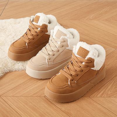 Women's Winter Chunky Platform Snow Boots Non-Slip Lace-Up Faux Fur Lining Walking Shoes Warm Fleece Lined Casual Faux Suede Short Booties for Women