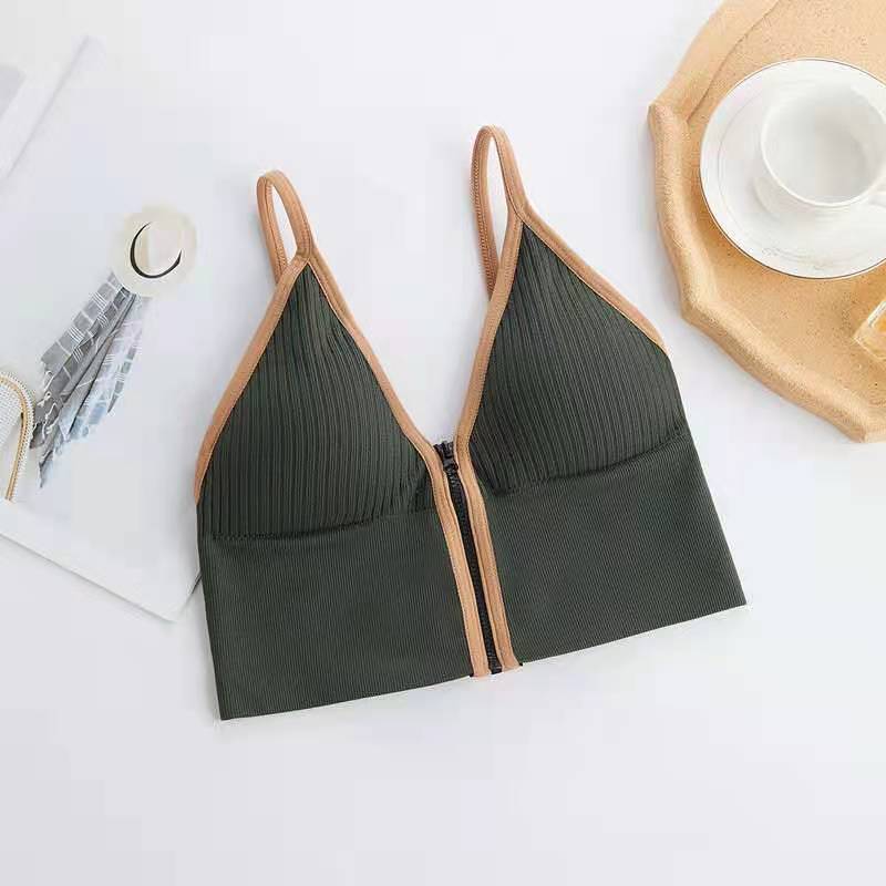 Zipper beauty back tube top sling vest girl yoga dance no steel ring sports babes underwear with chest pad chest wrap