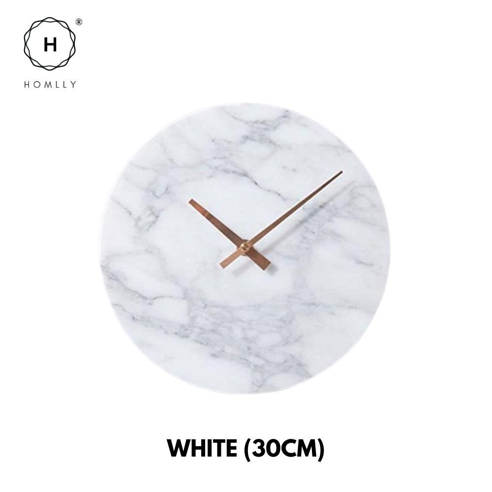 Homlly Contemporary Minimalist Natural Marble Wall Clock with Gold Hands (30cm)