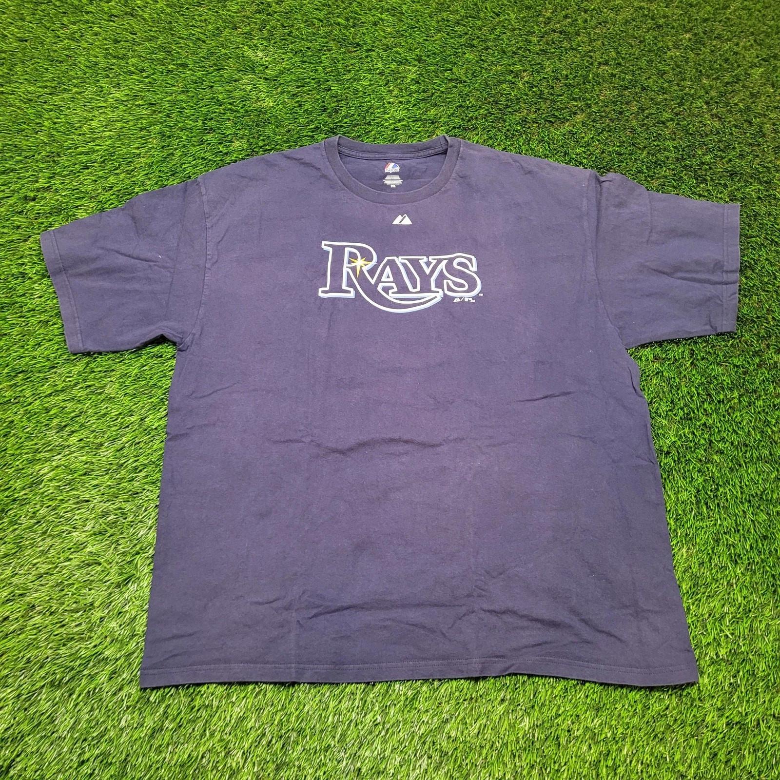 Official Majestic Tampa Bay Rays Script Logo T-Shirt Mens XXL MLB Baseball Faded XL