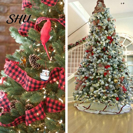Christmas Bowknot Making Ribbon 1 Roll 2Mx5CM Red Black White Plaid Santa Car Wired Gift Decorative Packing DIY Craft Xmas Tree Decoration Wreath