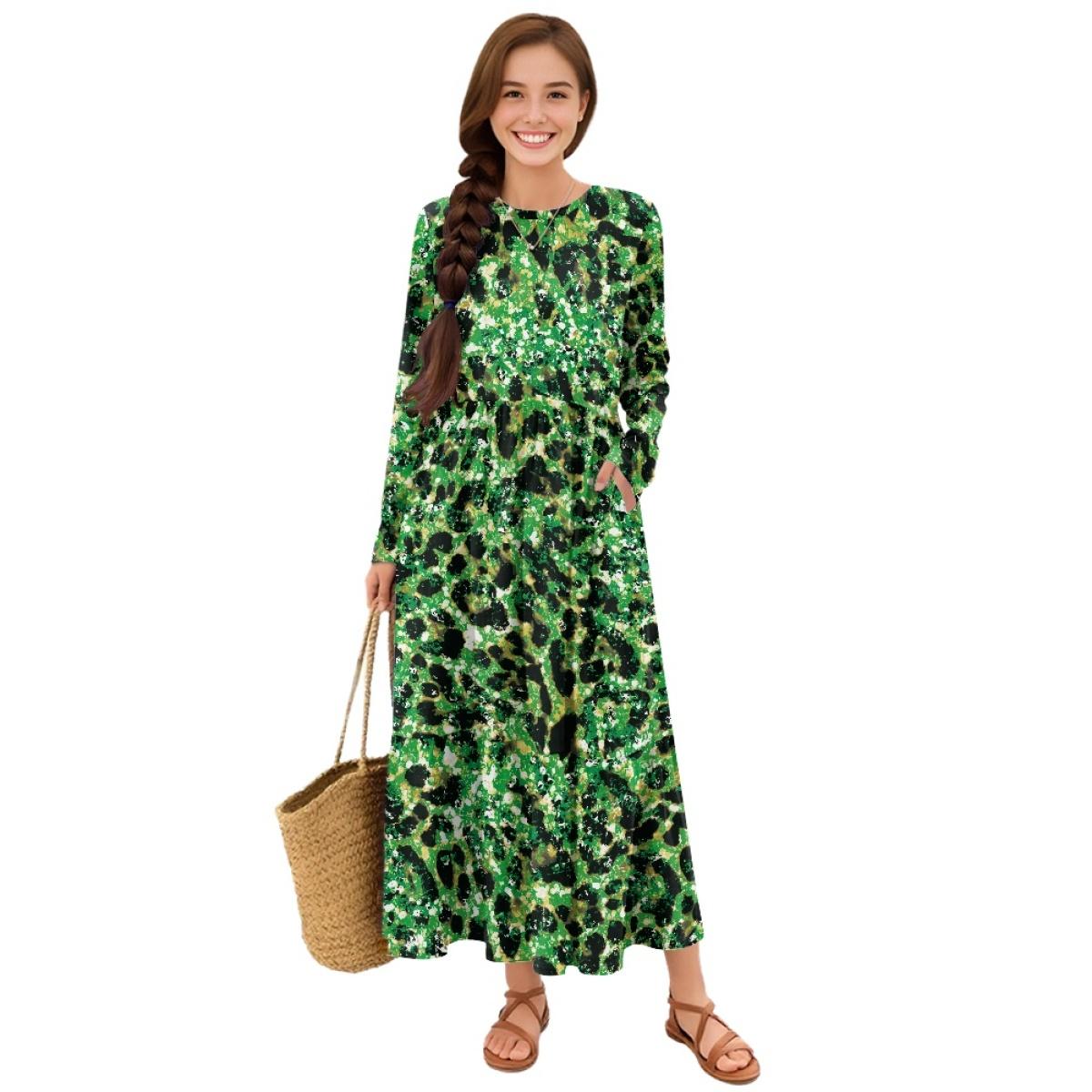 Long Sleeve Casual Dress Ladies Patchwork Hem Soft S