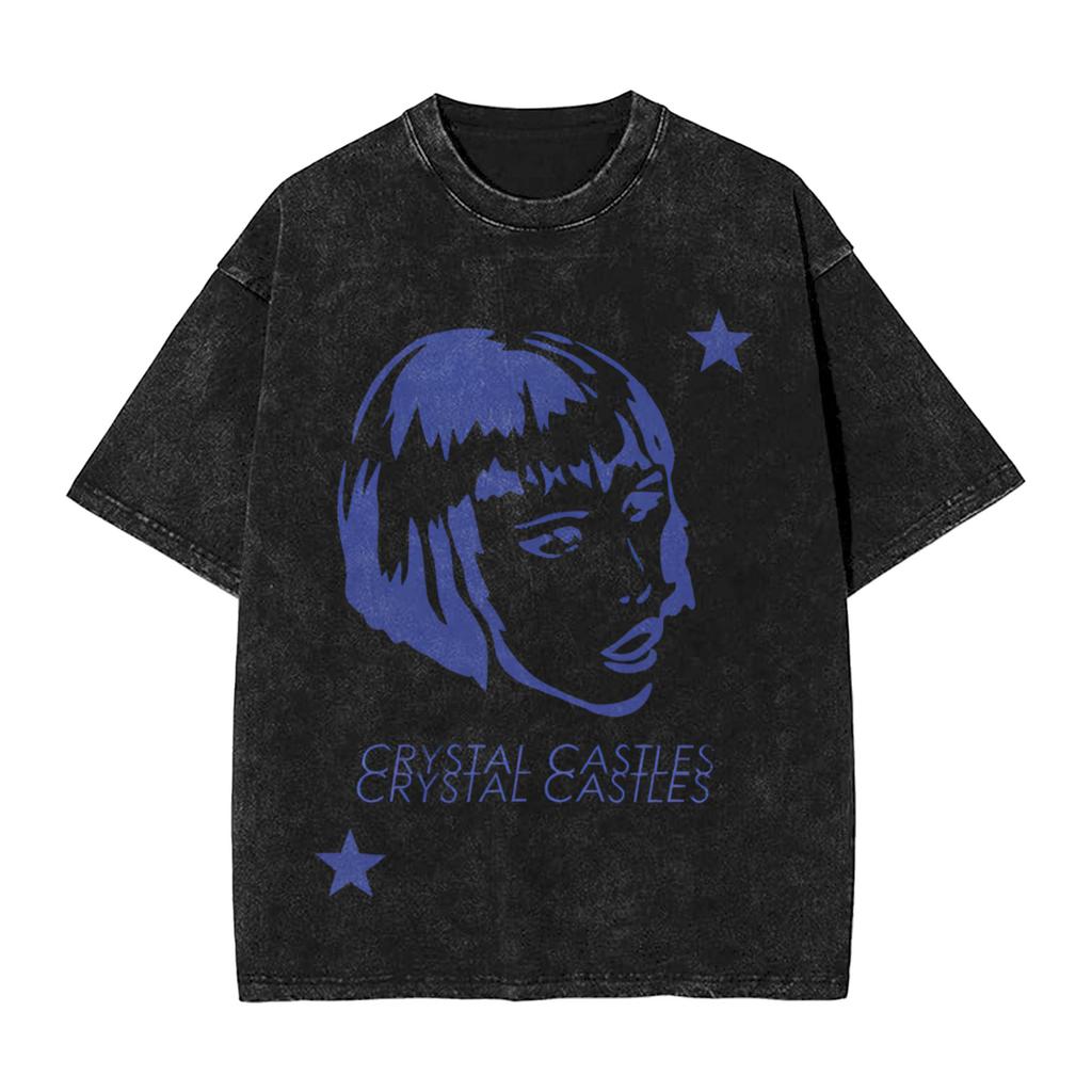 Crystal Castles Men T Shirts Washed Novelty Tees Short Sleeve Round Collar T-Shirts Cotton Plus Size Clothing