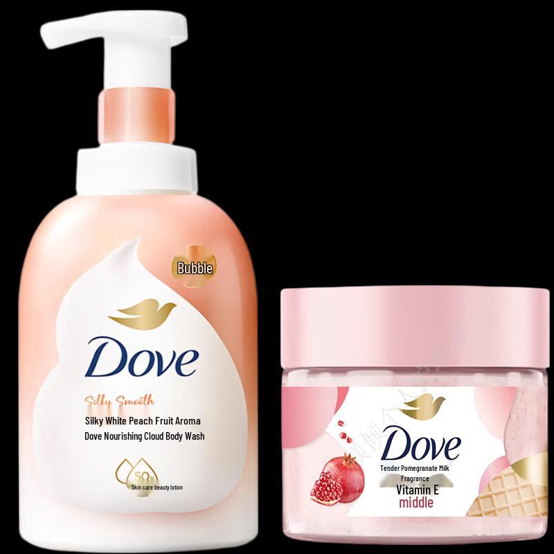 Набор Dove: Пена для душа и скраб для тела (Белый Персик и Гранат)