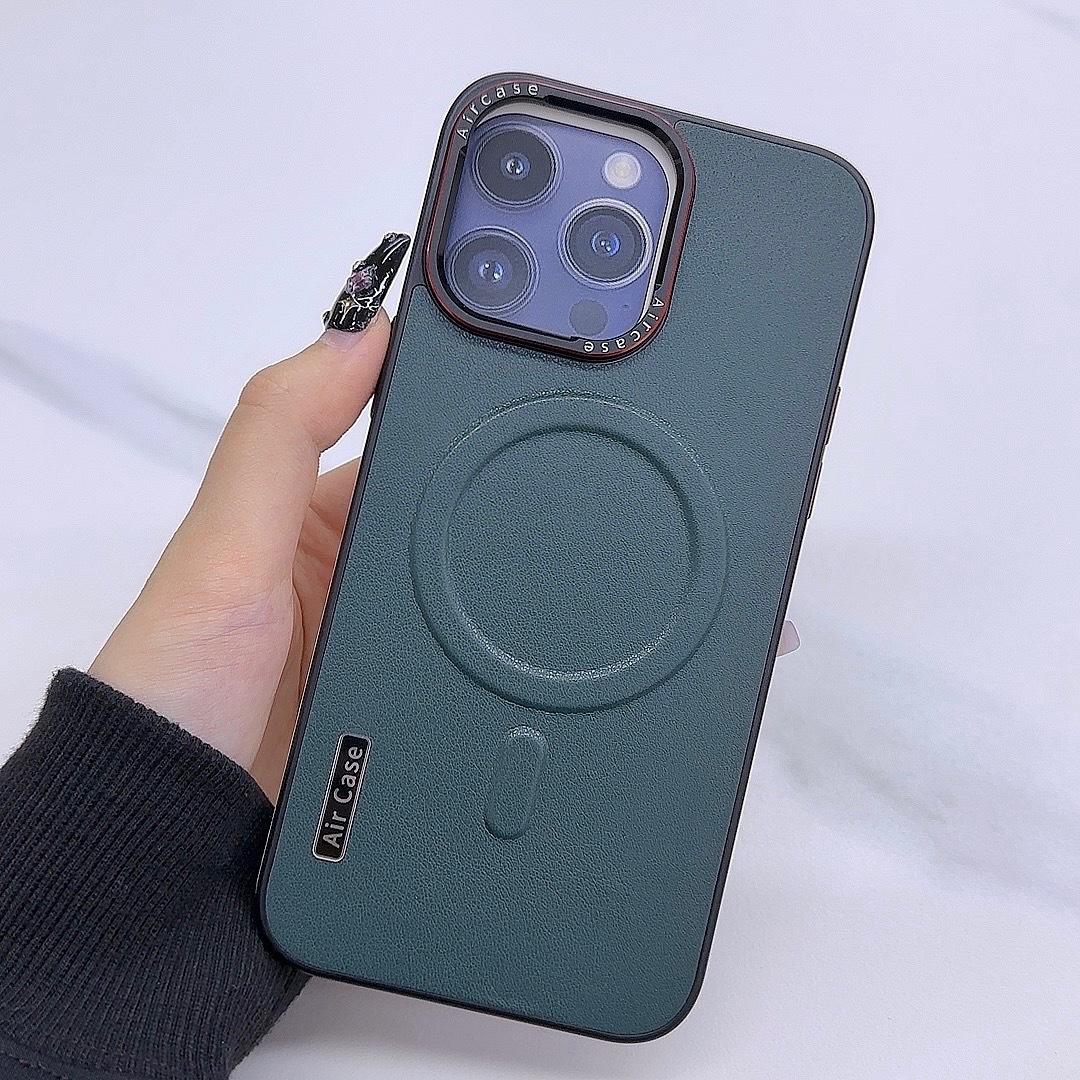 

Однотонный кожаный магнитный чехол, подходящий для чехла для телефона Apple IPhone 15, кожа высокого класса 14promax, полная упаковка Apple 15ProMax зелёный