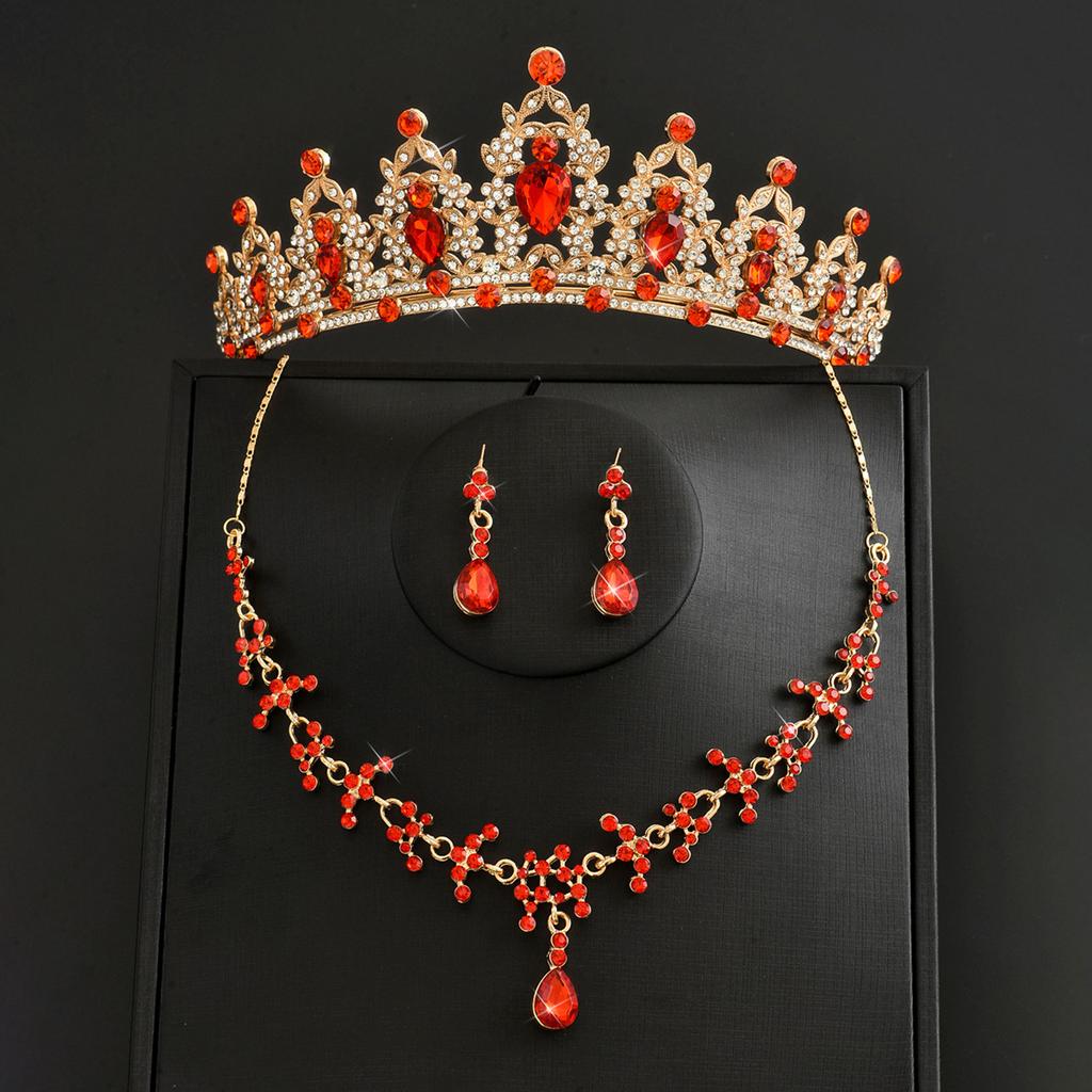 Bridal Necklace Earrings Set Chain Wedding Necklace Accessories Crown Necklace Earrings Three-Piece Wedding Bridal Headdress