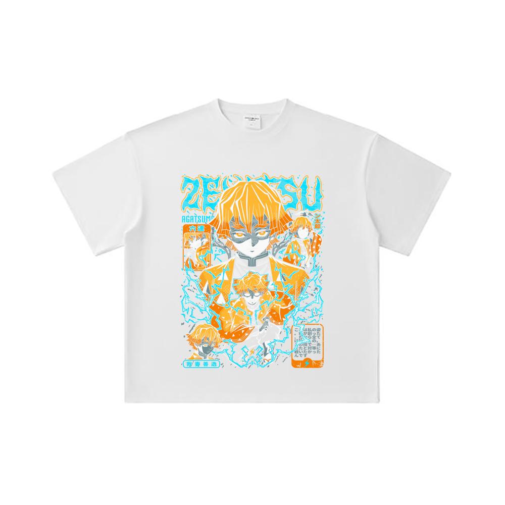 260 GSM Double Yarn 32 Count 100% Cotton Demon Slayer V100 Zenitsu Print Unisex Heavy Cotton T Shirt