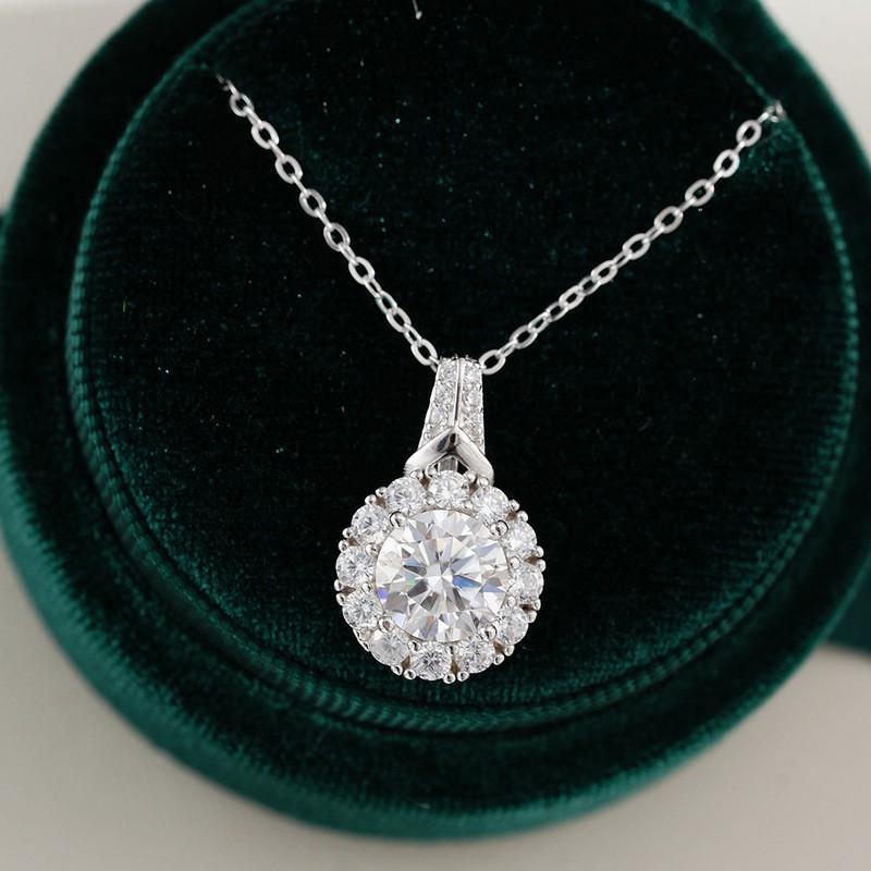 Sterling Moissanite Pendant Necklace Women 2ct Round Micro-Set Locket Chain Floral Design 21-50cm Adjustable