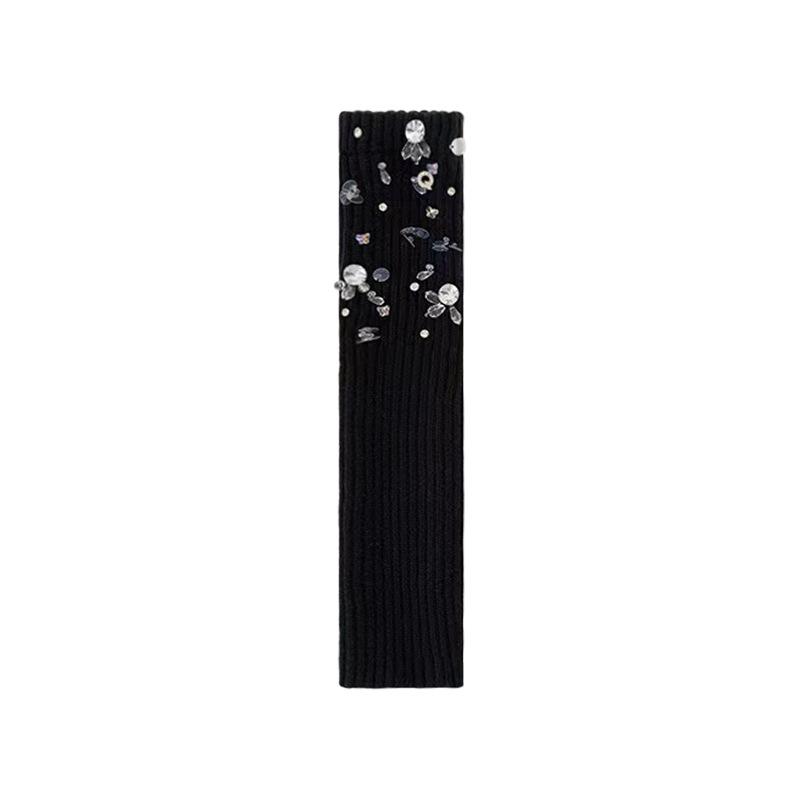 OEM Design Logo Autumn Winter Women s Knitted Slouch Socks Knee Legwarmers Light Luxury Hand Sewn Drill Leg Warmers Free Size