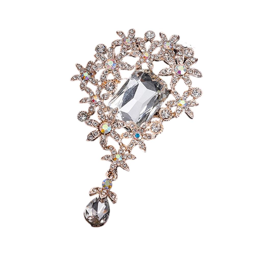 Elegant Floral Brooch for Women Vintage Inspired Alloy Crystals Embellished Accessory for Weddings Parties Daily Wear