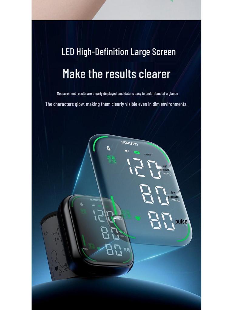 Zhuochen Rechargeable Backlit Wrist Blood Pressure Monitor, Large Screen, Fully Automatic.