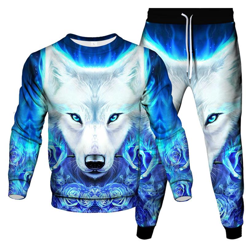 

Весна Осень Ослепительный Волк 3D Принт Спортивный Костюм Повседневная Футболка Штаны Комплект из 2 предметов Пуловер Оверсайз Хип-Хоп Одежда Унисекс L