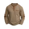 Men's Waffle Knit Henley Long Sleeve Shirt Contrast Leather Patch Pocket Elbow Patch Casual Top