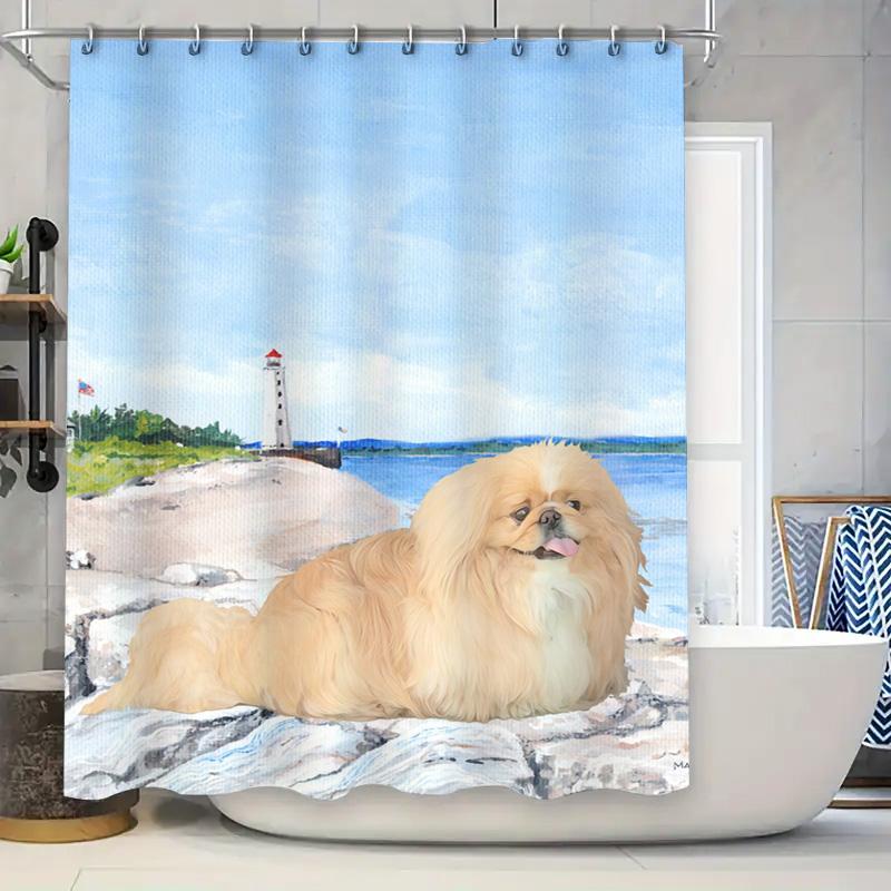 

Waterproof Bathing Curtain Decorative Shower Curtains With Sea View Lighthouse Design For Home Decoration In Bathroom Accessorie W60H190(CM)-1 Pcs