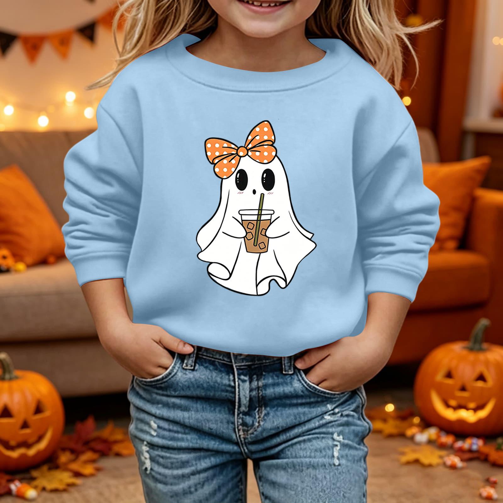 Kids Halloween Printed Hoodie Loose Fit Long Sleeve Casual Sweatshirt 120