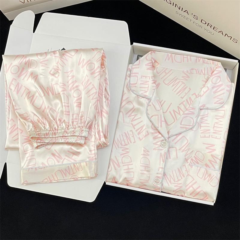 

Пижама женская с длинным рукавом класса люкс, весенне-летняя новинка, с принтом в виде букв, домашняя одежда, комплект из двух предметов, реальное фото 2XL