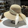 Day Single Sunshade Straw Hat Women's Summer Elegant Bow Bucket Hat Seaside Beach Hat Face Covering Sun Hat