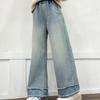 Girls' Jean Denim Wide Leg Pants for Spring and Autumn Fashionable Korean Loose Straight Leg Pants
