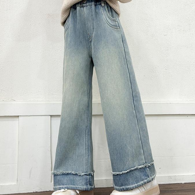 Girls' Jean Denim Wide Leg Pants for Spring and Autumn Fashionable Korean Loose Straight Leg Pants