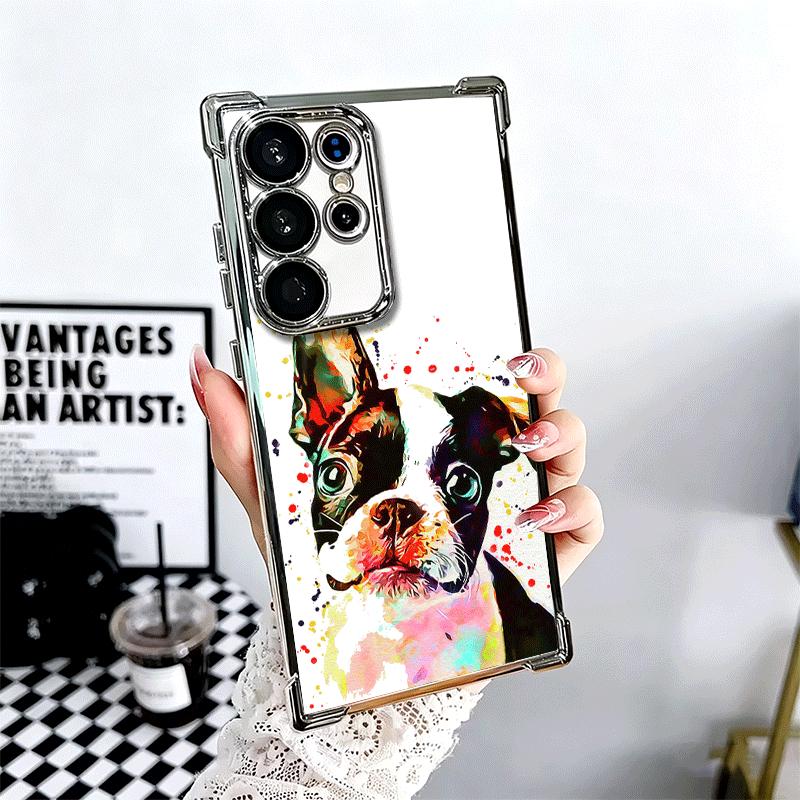 French Bulldog Dog Pug Design Plating Phone Case For Samsung Galaxy S24 S25 FE S26 Edge S23 Ultra S22 S21 Plus S20 Anti-Fall Air