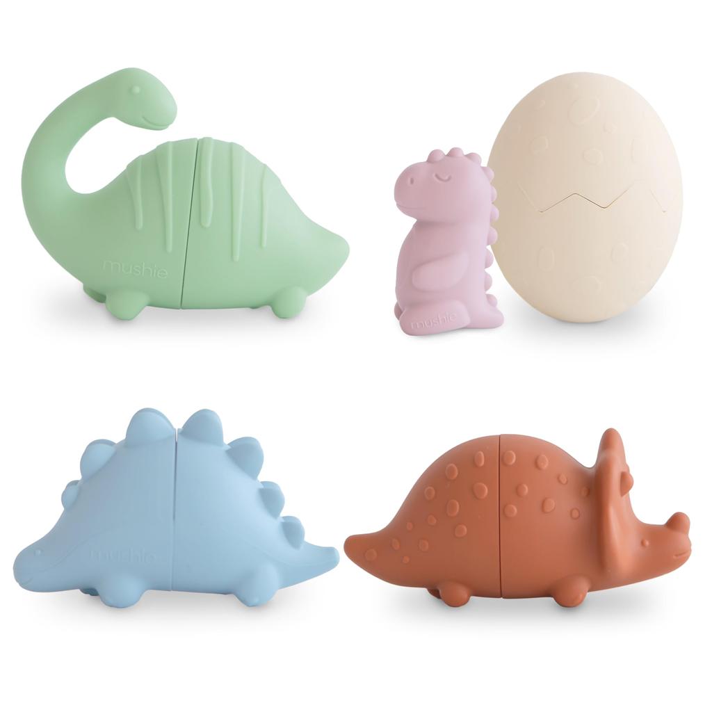 Mushie Baby Bath Water Play Educational Pool Baby Birthday Silicone Floating Car Bath Play Set Dino Toys, Toys, Toys, Gift, - 4-Pack