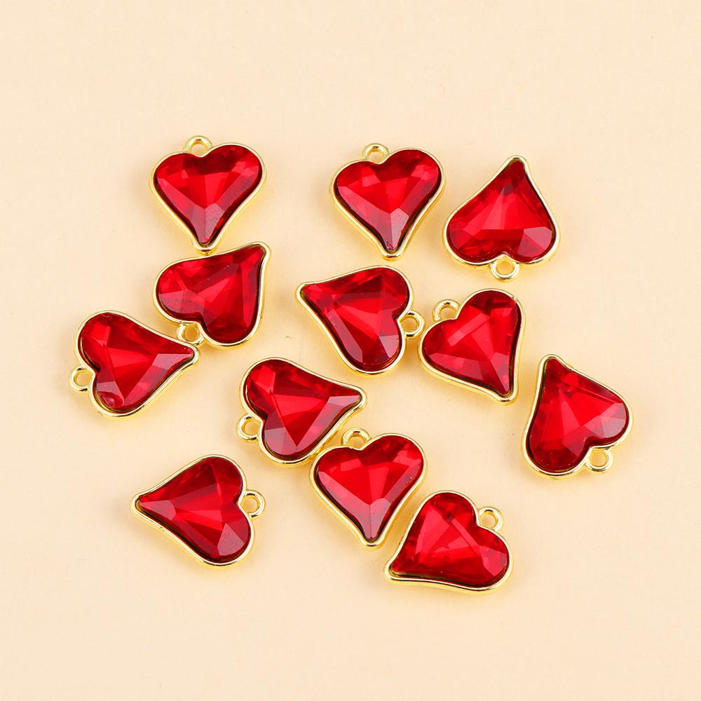 10Pcs Multicolor Crystal Peach Heart Charms For Women Girls Jewelry Making DIY Sweet Romantic Love Heart Pendant Necklace Crafts