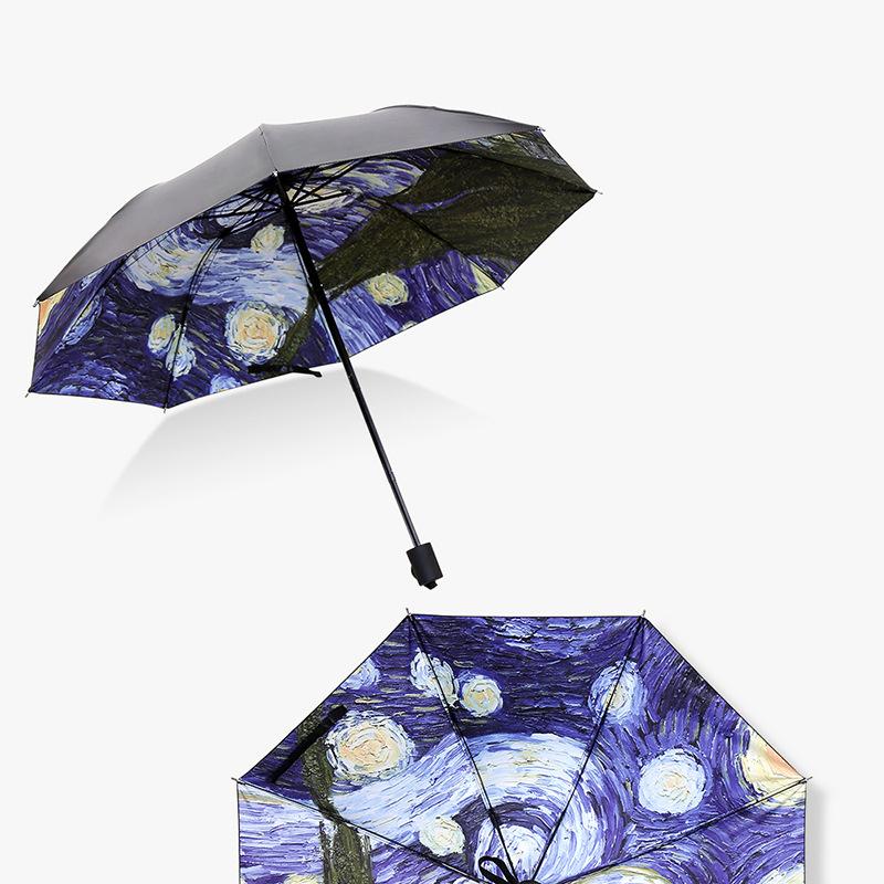 Ombrello pieghevole di marca femminile antivento pioggia Van Gogh pittura a olio ombrello pioggia femminile qualità rivestimento nero ombrello parasole