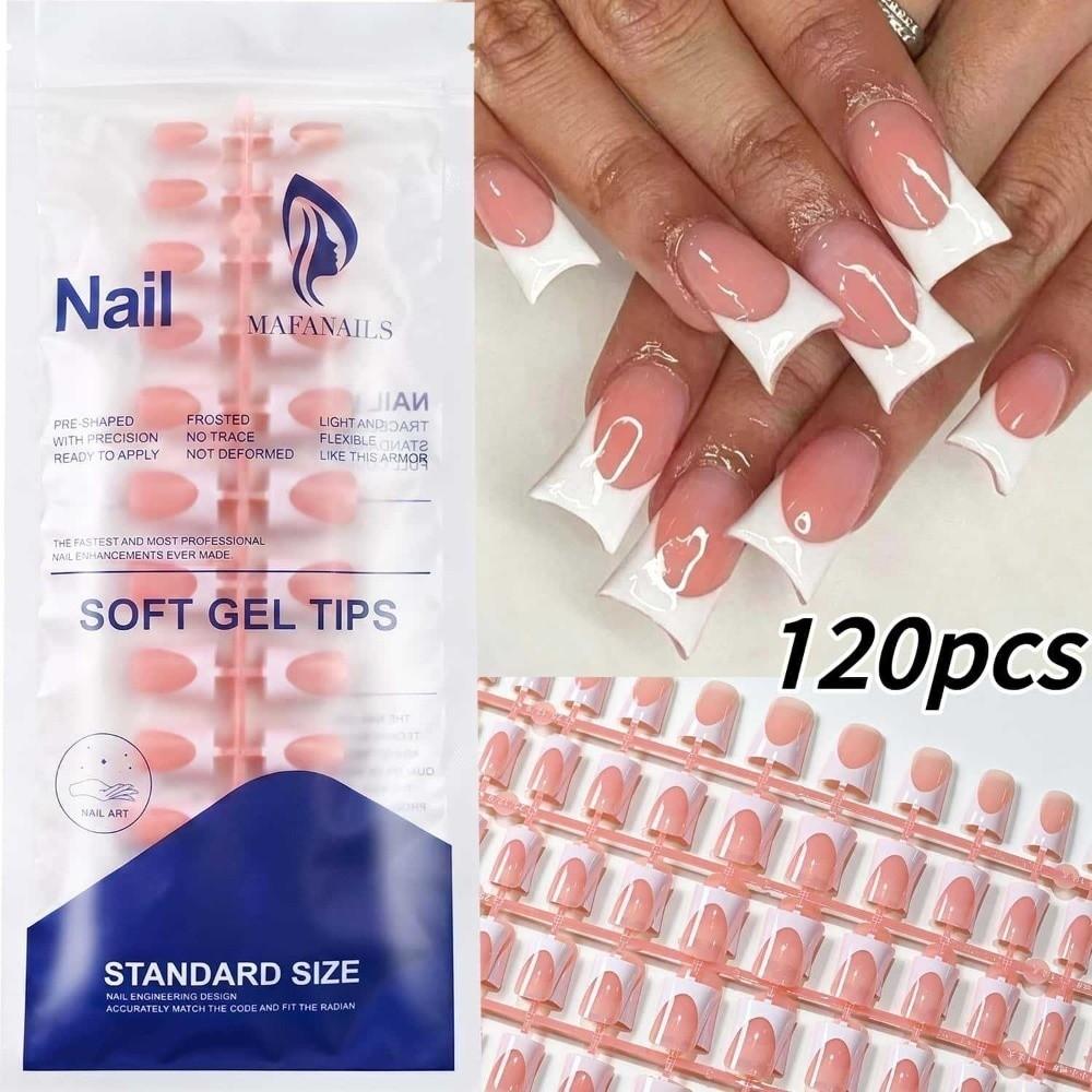 120 Pieces Glossy Black Duck Press On Nails Nude Medium French Tip Nails For Nail Art