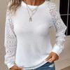 Damen Rundhals T-Shirt Spitze Langarm Ausgeschnitten Freizeit T-Shirt Top