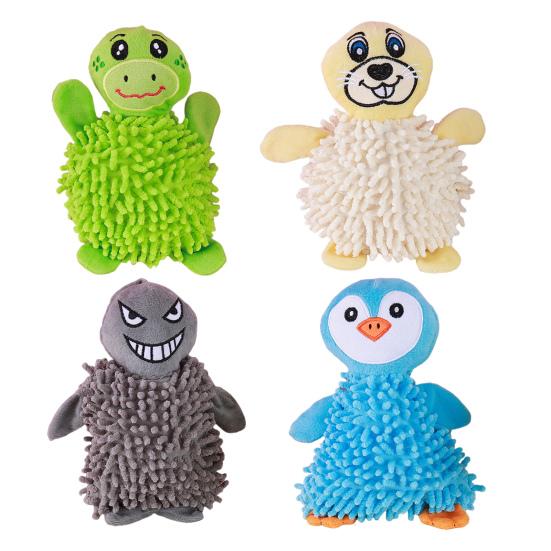 Squeaky Plush Dog Toy Mop Animal Design Stuffed Crinkle Pet Chew Toy Interactive Puppy Teething Toy for Small Dogs