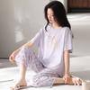 Pajamas women's summer thin Modal cotton short-sleeved cropped pants 1011 new floral loungewear cotton and silk suit