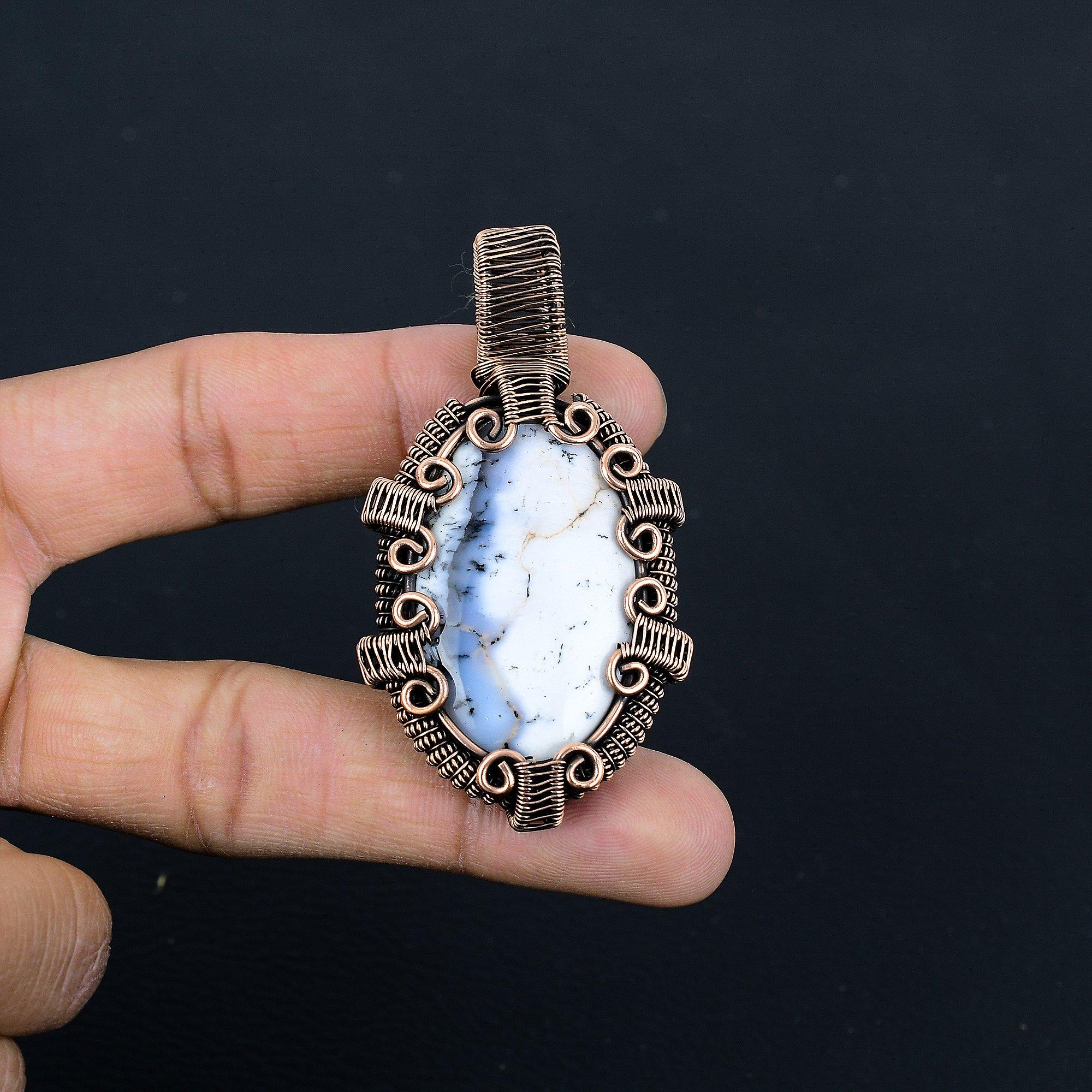 

Dendrite Opal 999 Copper Wire Wrapped Pendant, Handmade Gemstone Jewelry Pendant Gift For Birthday 2.55 Inches