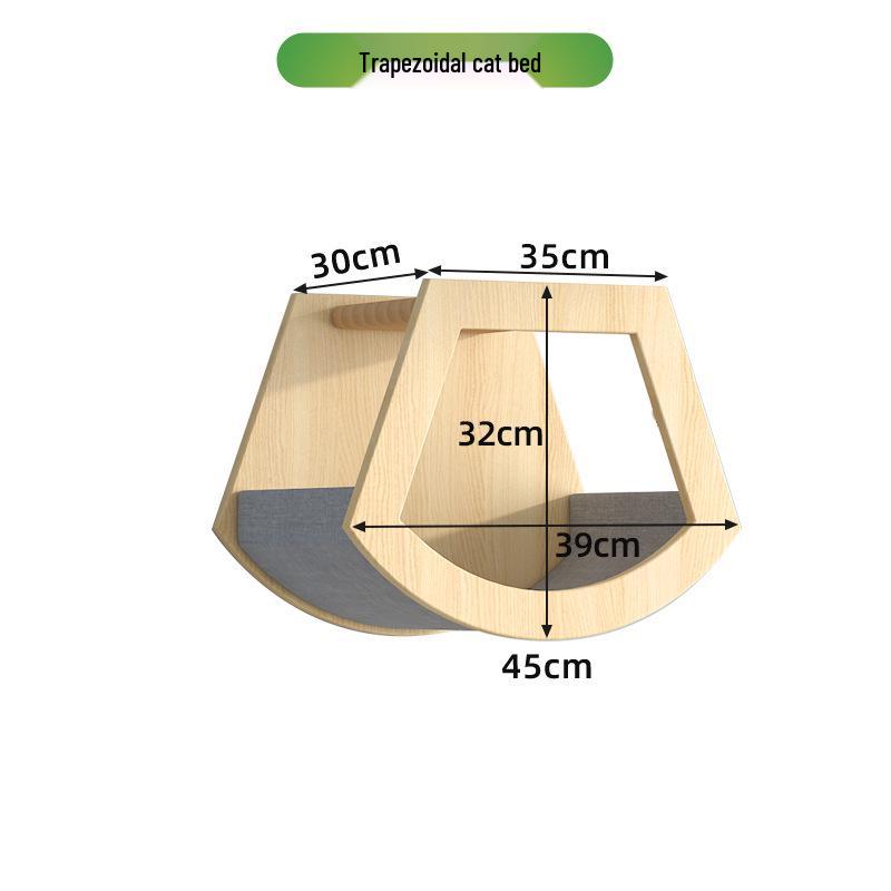 Wall-Mounted Solid Wood Cat Tree with Scratching Board and Jumping Platform