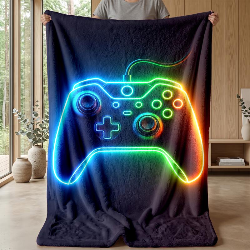 Neon Game Controller Theme blanket Lightweight Warm Flannel Blanket Decorative Throw Blanket for Home Decoration