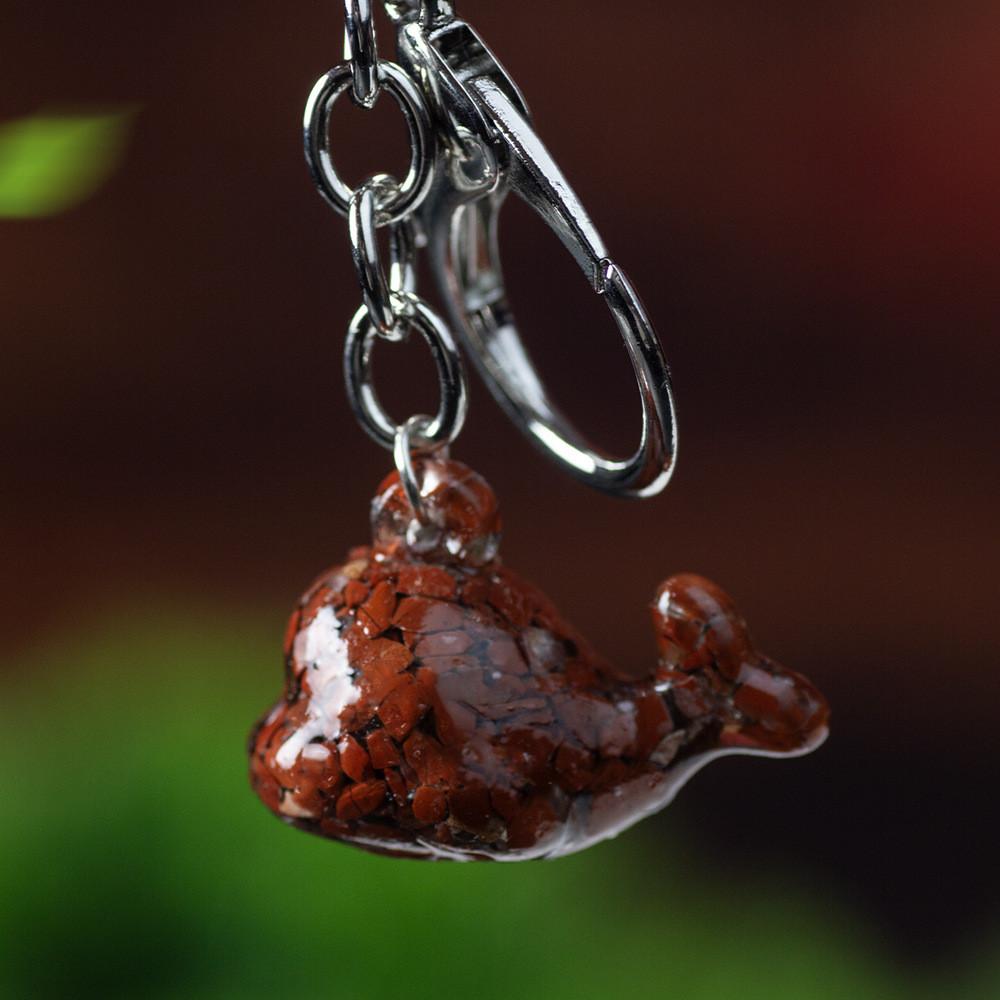 Animal Dolphin Keychain With Resin Encased Natural Crystal Decor Gift For Holidays
